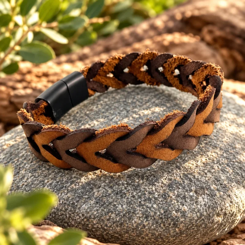 Lederarmband FARANAH – Zwei Farben, kunstvoll miteinander verwoben