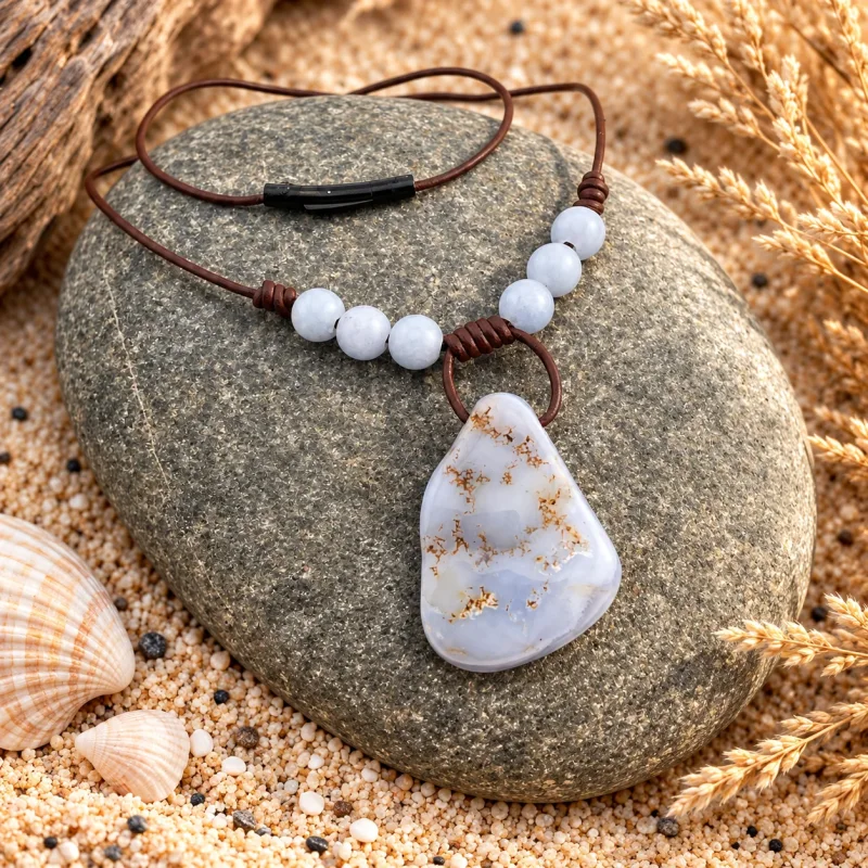 Sanfte Eleganz – Chalcedon in Leder | 47 cm