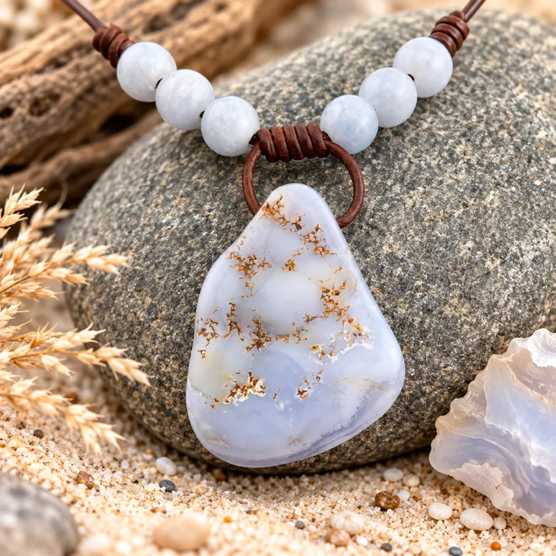 Sanfte Eleganz – Chalcedon in Leder | 47 cm