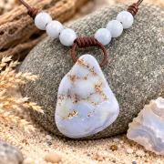 Sanfte Eleganz – Chalcedon in Leder | 47 cm